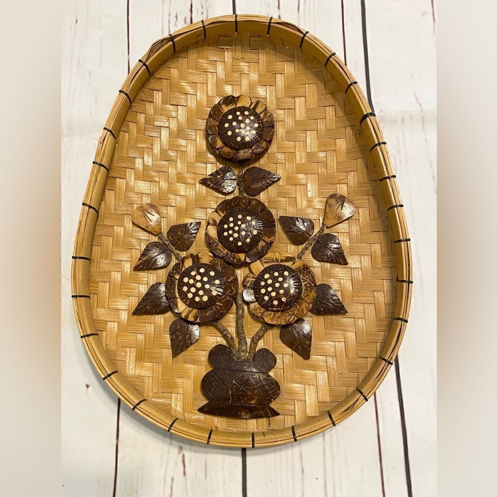 Coconut Shell Woven Floral Wall Decor